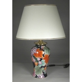 Oval lampshade height 26 cm, off white chintz fabric with gold ribbon