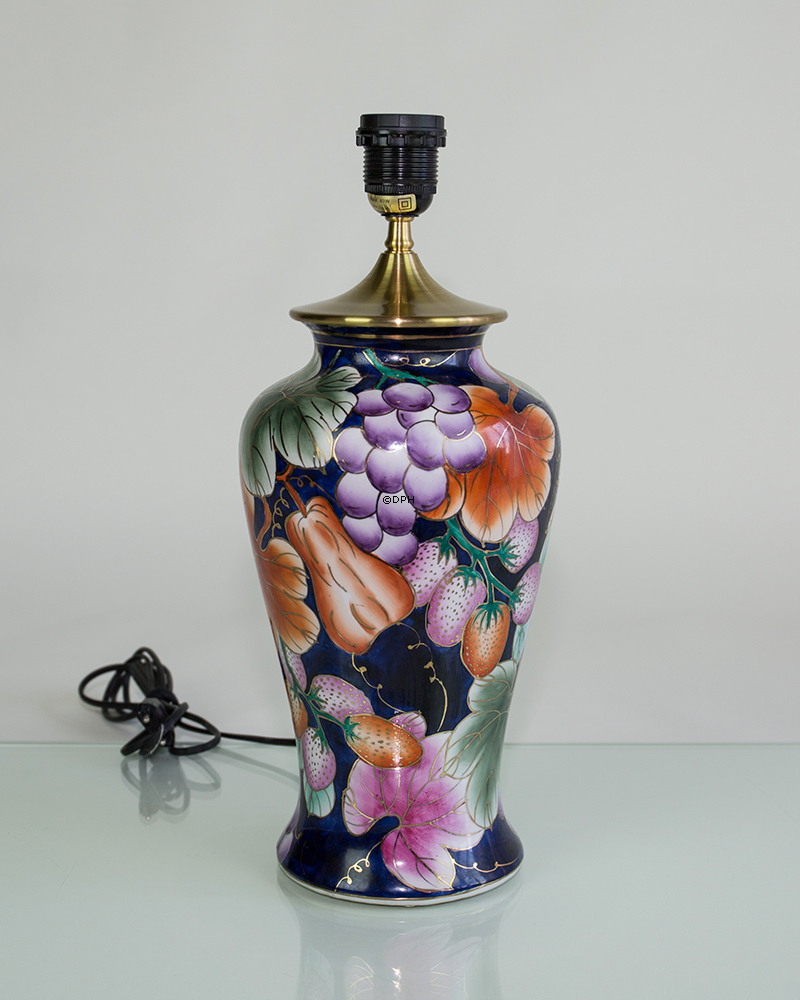 Stor kinesisk bordlampe blå med frugter - Natura 2