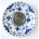 Blue Fluted, Full Lace, Candle ring with coin 2 Krone Christian X 1912