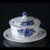 Blå Blomst, kantet, smør, marmelade krukke med låg og fast underskål nr, 10/8574, Royal Copenhagen