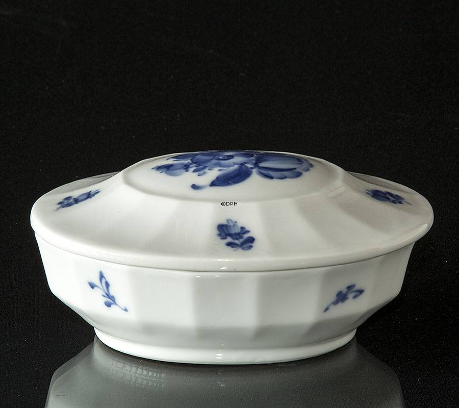 Blå Blomst, kantet, krukke med låg nr. 10-8600 (sjælden), Royal Copenhagen