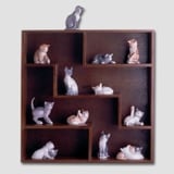 Sættekasse med kattefigurer, 12 stk. fra Royal Copenhagen