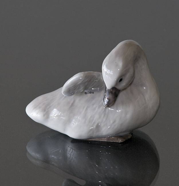 Svaneunge med løftet vinge, Royal Copenhagen fugle figur nr. 364