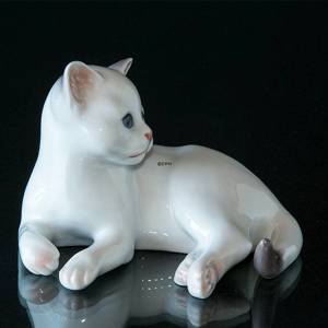 Liggende hvid kattekilling, Bing & Grøndahl katte figur nr. 2504 | Nr. 1020504 | Alt. B2504 | DPH Trading