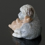 Old English Sheepdog Cuddling with Cat, Royal Copenhagen dog figurine no. 752