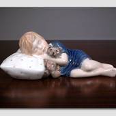 Else sover, Pige liggende med bamse, Royal Copenhagen figur