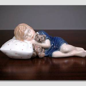 Else sover, Pige liggende med bamse, Royal Copenhagen figur | Nr. 1021675 | Alt. 1021675 | DPH Trading