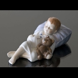 Jens sleeping, sleeping boy with his teddy bear, Royal Copenhagen figurine no. 681