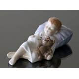 Jens sleeping, sleeping boy with his teddy bear, Royal Copenhagen figurine no. 681