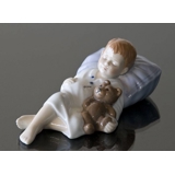 Jens sovende, Dreng sover med bamse, Royal Copenhagen figur nr. 681