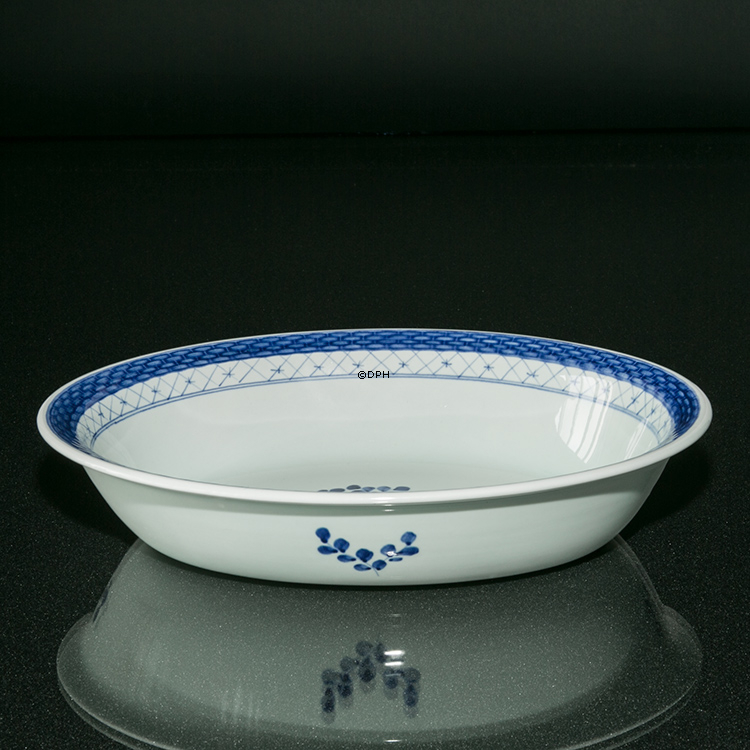 Royal Copenhagen/Aluminia Tranquebar, blå, oval skål nr. 11/1411 (længde 29,5cm)