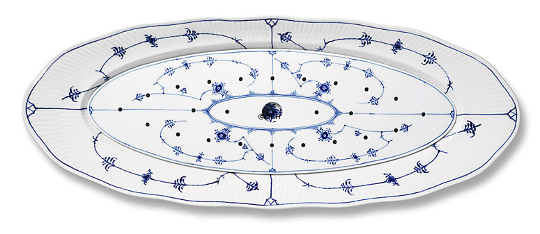 Musselmalet, riflet, fiskefad med rist nr. 388, Royal Copenhagen 60cm