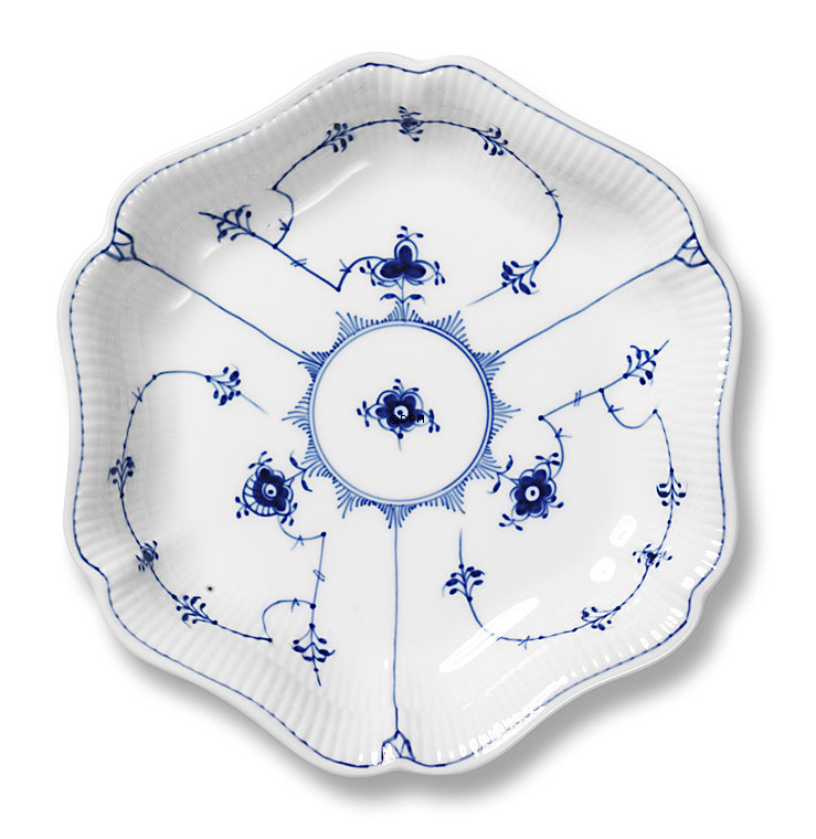 Musselmalet, riflet sekskantet kagefad nr. 1/2195 eller 421, Royal Copenhagen 23cm