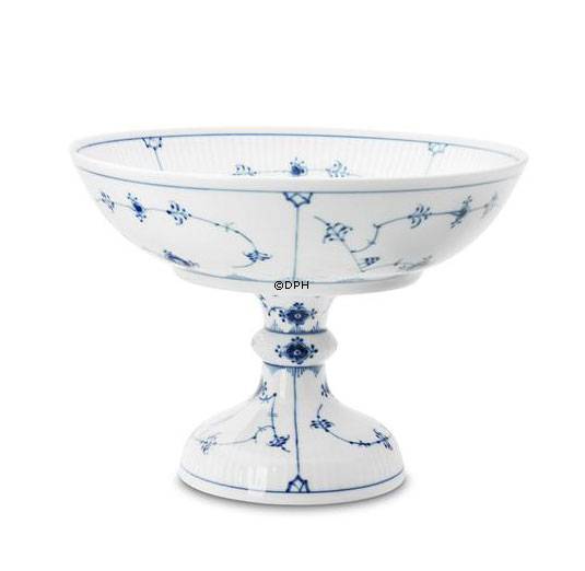 Musselmalet, riflet kagefad på høj fod nr. 1/22 eller 428, Royal Copenhagen 22cm