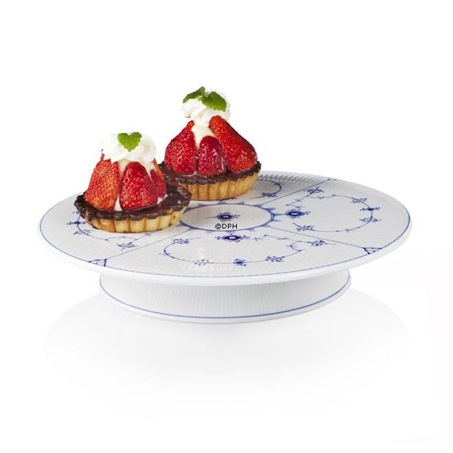 Musselmalet, riflet, fad på fod (lagkagefad), Royal Copenhagen 32cm