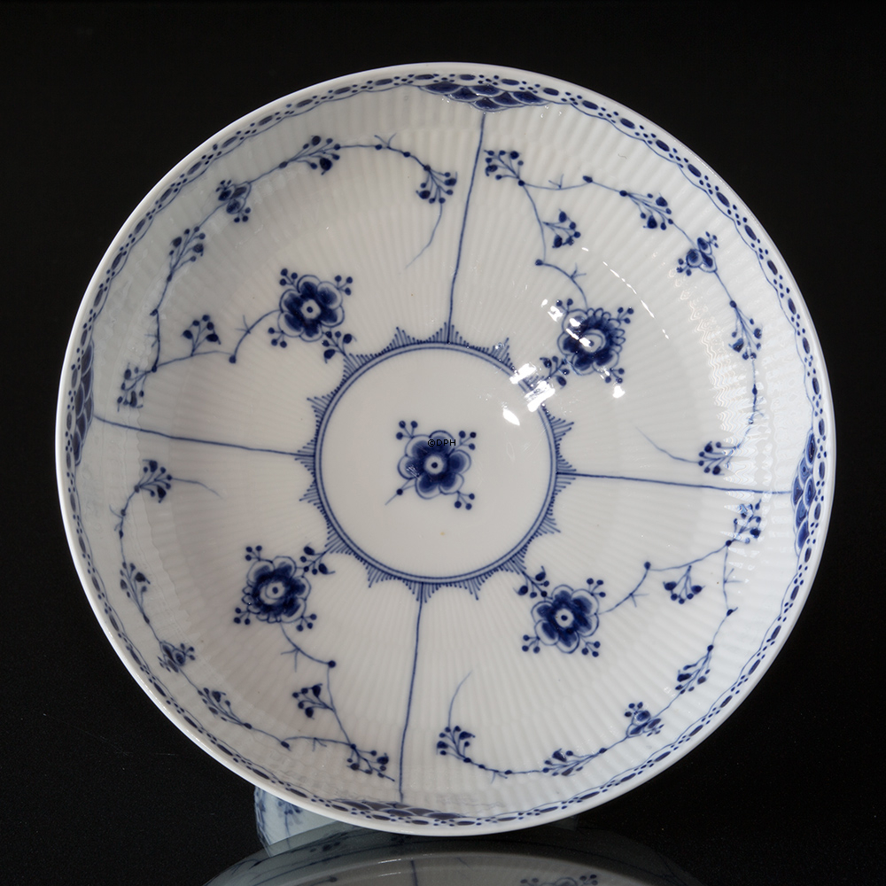 Musselmalet halvblonde rundt kagefad på høj fod 21cm