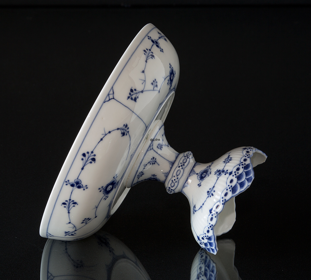 Musselmalet halvblonde rundt kagefad på høj fod 21cm