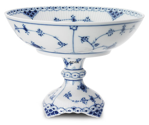 Musselmalet halvblonde rundt kagefad på høj fod 21cm