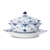 Blue Fluted, Full Lace, Sauce Boat with cover on fixed stand, capacity 40 cl., Royal Copenhagen