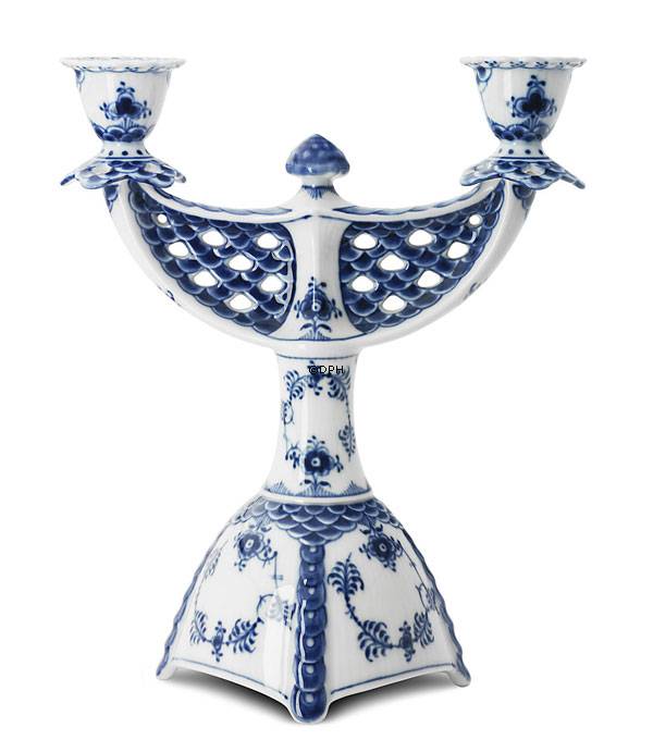 Musselmalet helblonde lysestage med 2 arme nr. 1/1169 eller 506, Royal Copenhagen