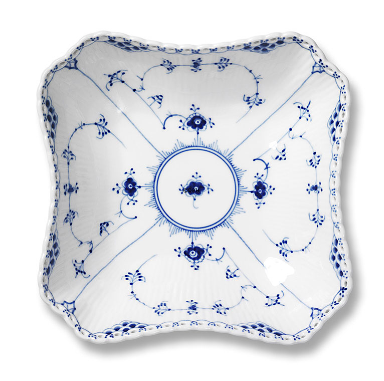 Musselmalet, helblonde kvadratisk salatskål nr. 1/1231 eller 578, indhold 80 cl., Royal Copenhagen 21cm