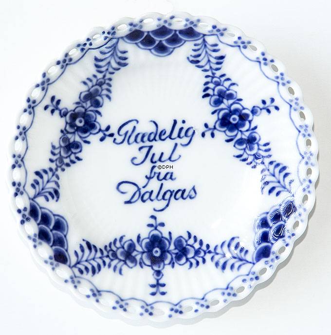 Musselmalet, helblonde, lille rund assiet 11cm (Glædelig Jul fra Dalgas)