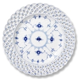 Musselmalet, helblonde, flad tallerken med gennemskåret bort 25cm