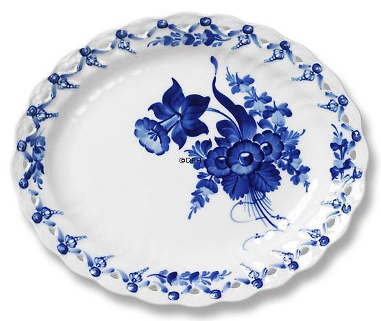 Blå Blomst, svejfet, Fad med gennemskåret bort nr. 10/1580 eller 373, Royal Copenhagen ø27cm