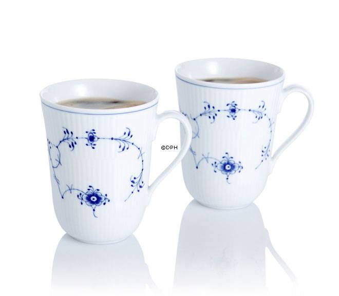 Musselmalet, riflet, krus nr. 497, indhold 33 cl., sæt af 2 stk, Royal Copenhagen