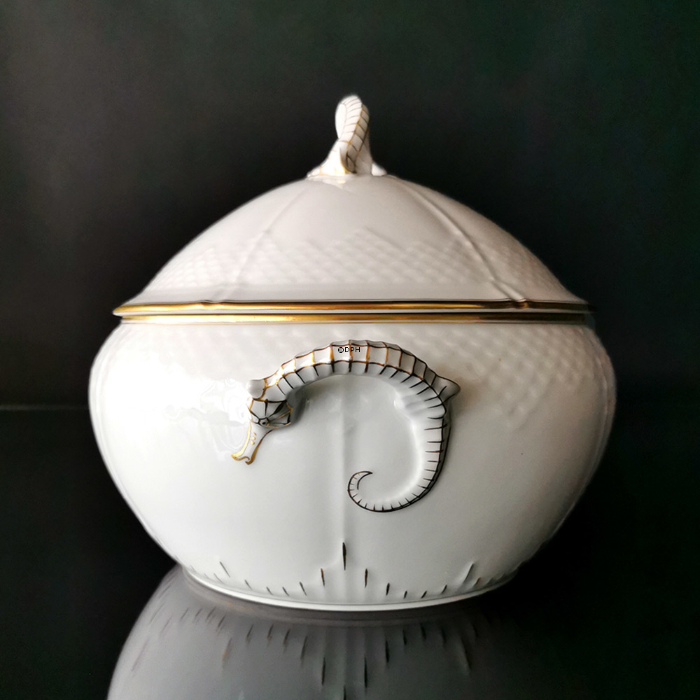 Hartmann, stor terrin, hvid med guld, Bing & Grøndahl