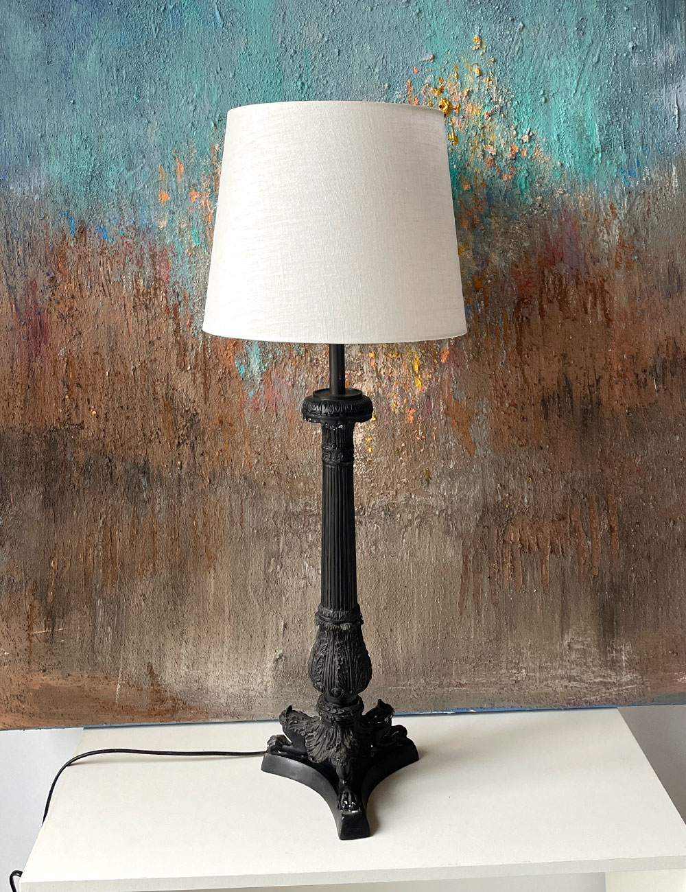 Rund cylinderformet lampeskærm 21 cm i højden, off white hørstof