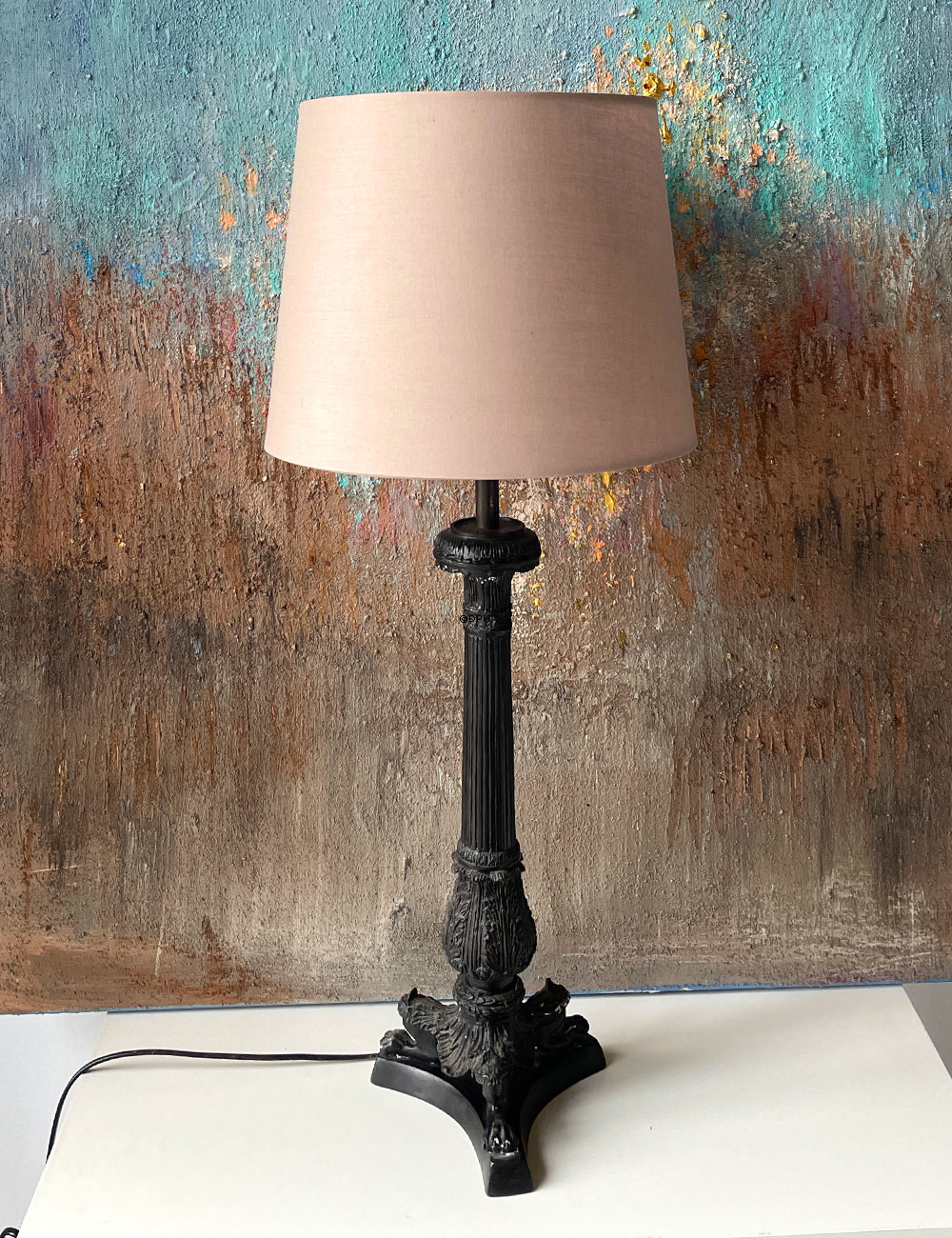 Rund cylinderformet lampeskærm 22 cm i højden, lys brun bomuld stof