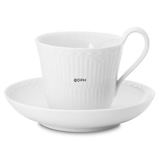 White Half- Lace breakfast cup with high handle, large, capacity 33 cl