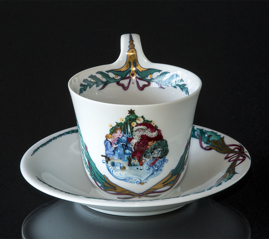 1988 Jingle Bells højhanks kop med underkop, Royal Copenhagen