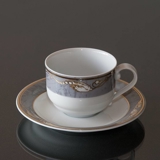 Magnolia, Grå med Guld, Kaffe kop og underkop nr. 071, indhold 19 cl, Royal Copenhagen