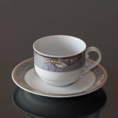 Magnolia, Grå med Guld, Kaffe kop og underkop, indhold 19 cl, Royal Copenha...