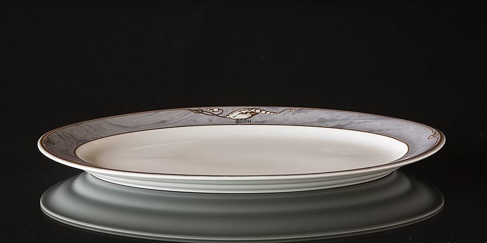 Magnolia, Grå med Guld, ovalt fad nr. 374 33cm, Royal Copenhagen