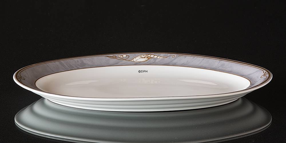 Magnolia, Grå med Guld, ovalt fad nr. 375 39 cm, Royal Copenhagen