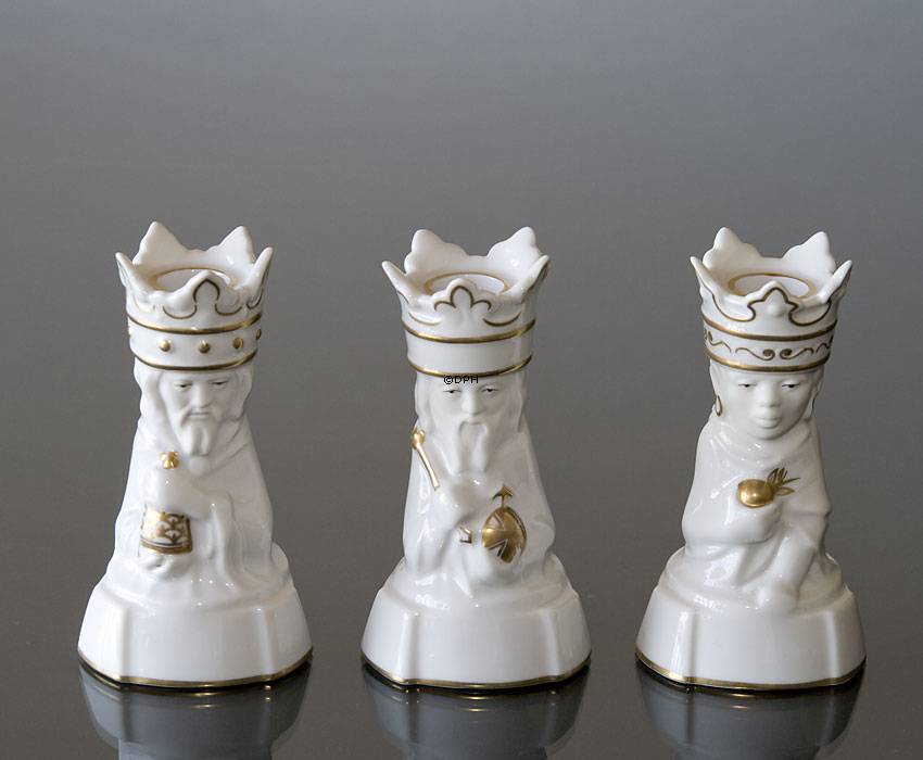 Helligtrekonger lysestager, sæt med 3, Kaspar, Melchior, Balthazar, Royal Copenhagen