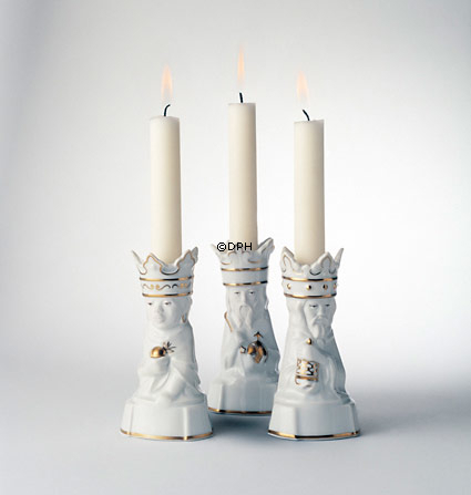 Helligtrekonger lysestager, sæt med 3, Kaspar, Melchior, Balthazar, Royal Copenhagen