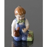 The Children's Christmas 2001 Christian, Figurine Ornament, Boy with Squirell, Royal Copenhagen