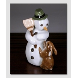 Schneemann Vater mit Besen und Hase, Royal Copenhagen Winter Figur Nr. 017