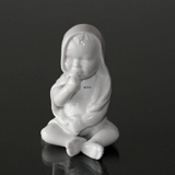 Baby sitting with his blanket on his head, white Royal Copenhagen figurine no. 028