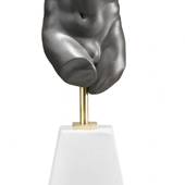 Torso Skulptur, Adonis, mand, sort bisqiut, Royal Copenhagen figur