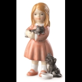 Girl standing with cat, mini figurine Royal Copenhagen no. 122