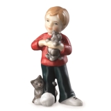 Boy standing with cat, mini figurine Royal Copenhagen no. 123