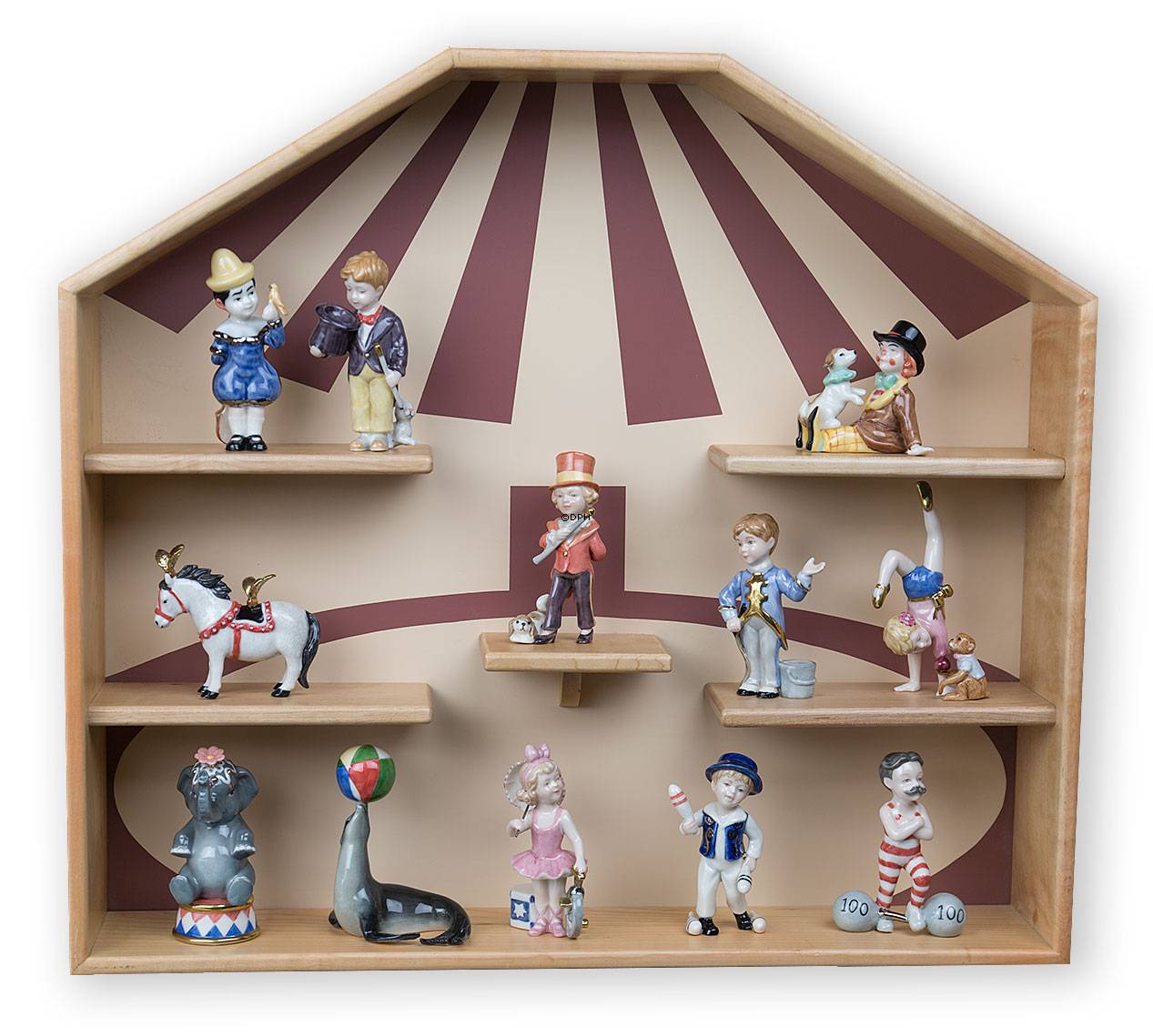 Display, Royal Copenhagen trækasse til serien Mini Cirkus figurer