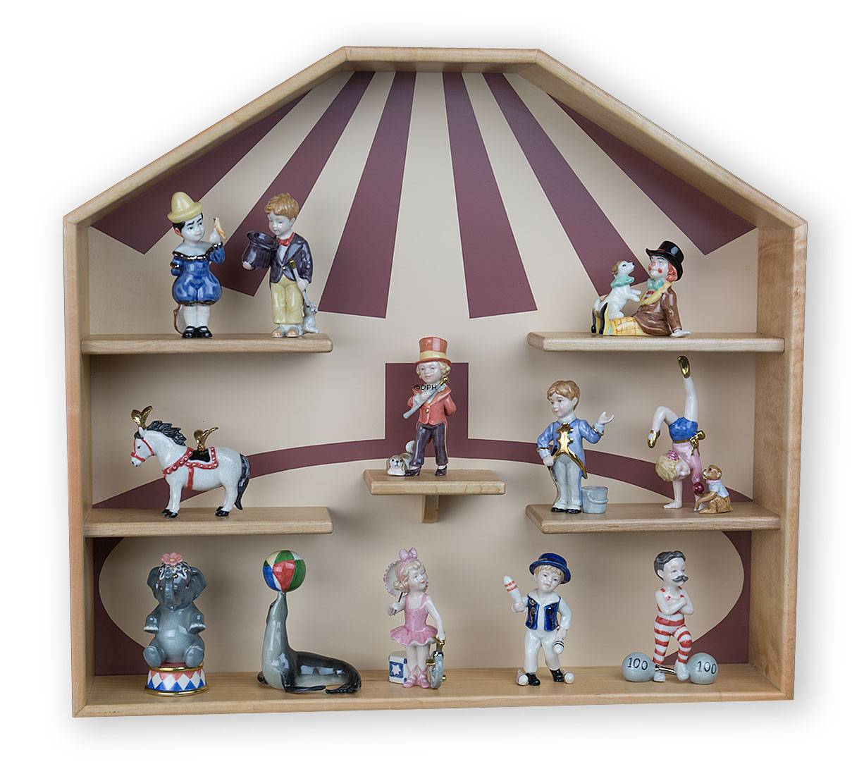Display, Royal Copenhagen trækasse til serien Mini Cirkus figurer
