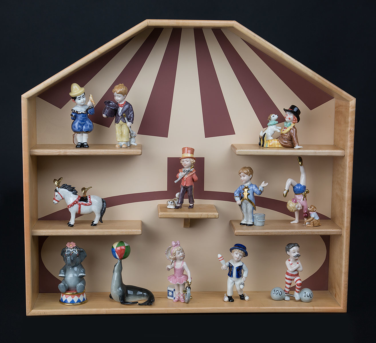 Display, Royal Copenhagen trækasse til serien Mini Cirkus figurer