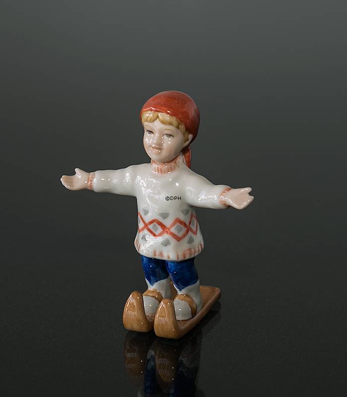 Mini Sommer og Vinterbørn, Dreng på Ski, Royal Copenhagen figur nr. 259